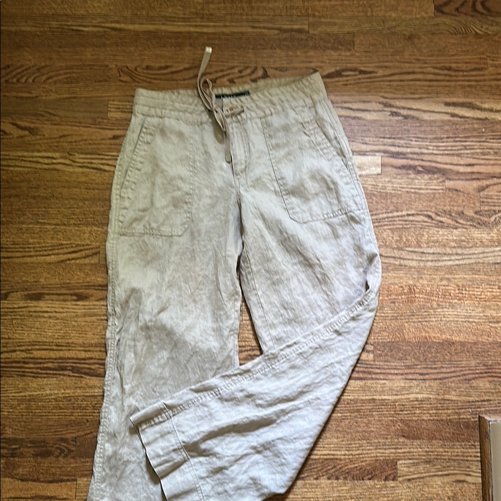 Ralph Lauren Tan Linen Cargo Pants Relaxed Fit, wide leg